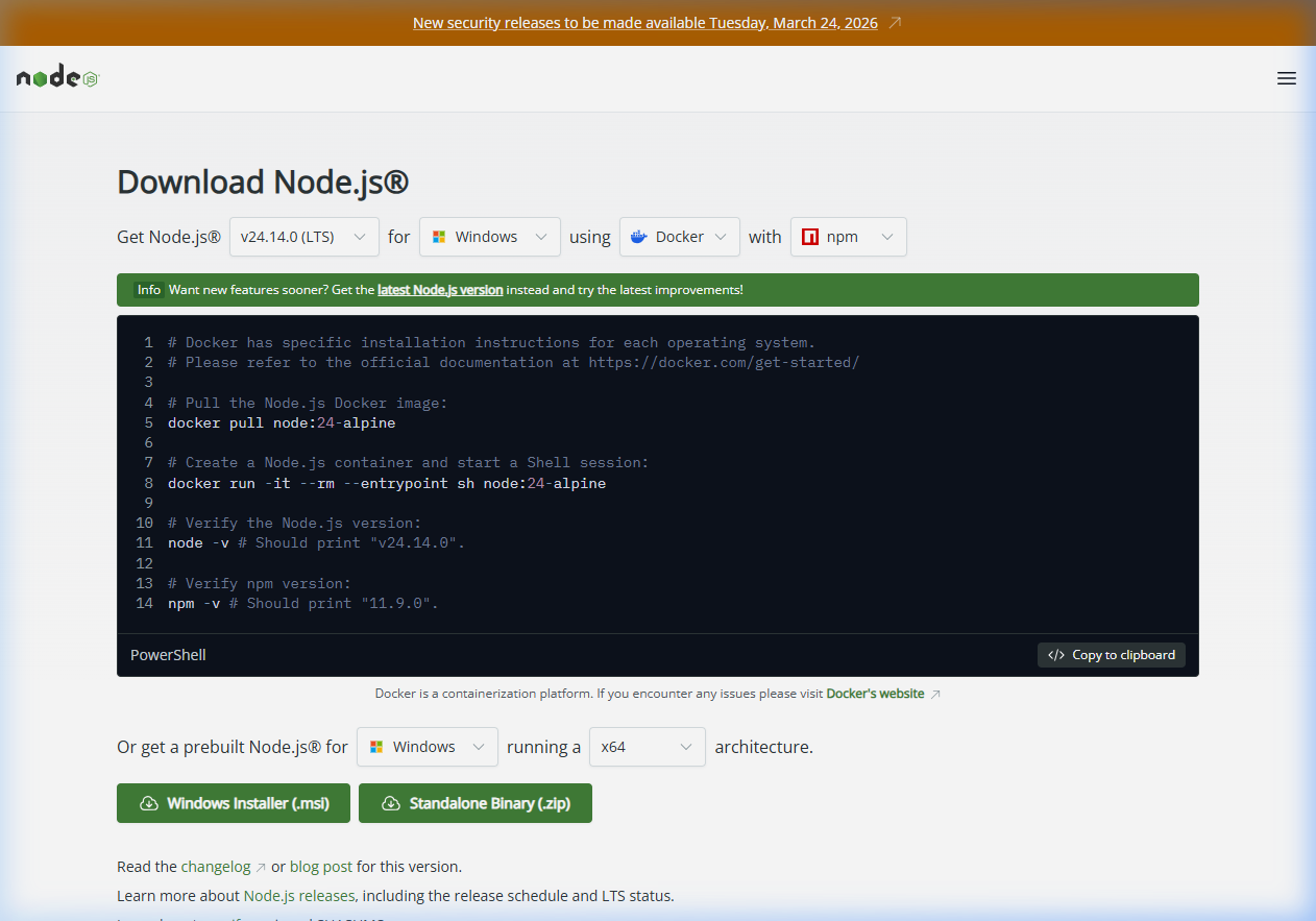 Node.js 公式ダウンロードページ